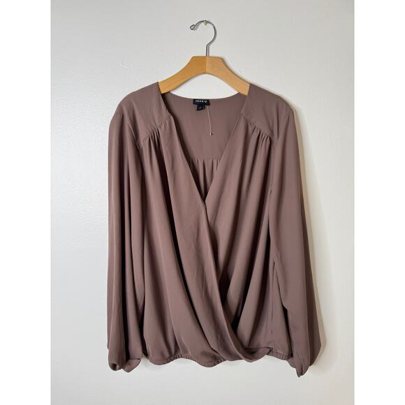 NWOT Torrid Plus 2X Deep Taupe Long Sleeve Georgette Surplice Blouse - Picture 2 of 11